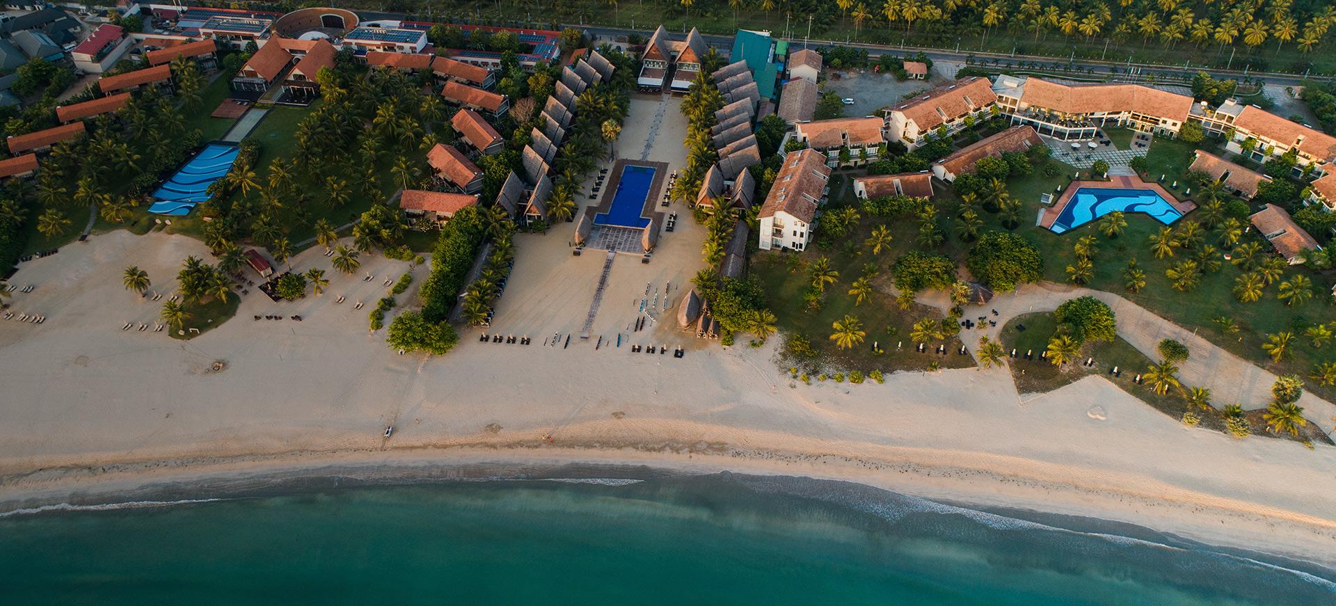 Aerial drone view of pasikuda beach with Island