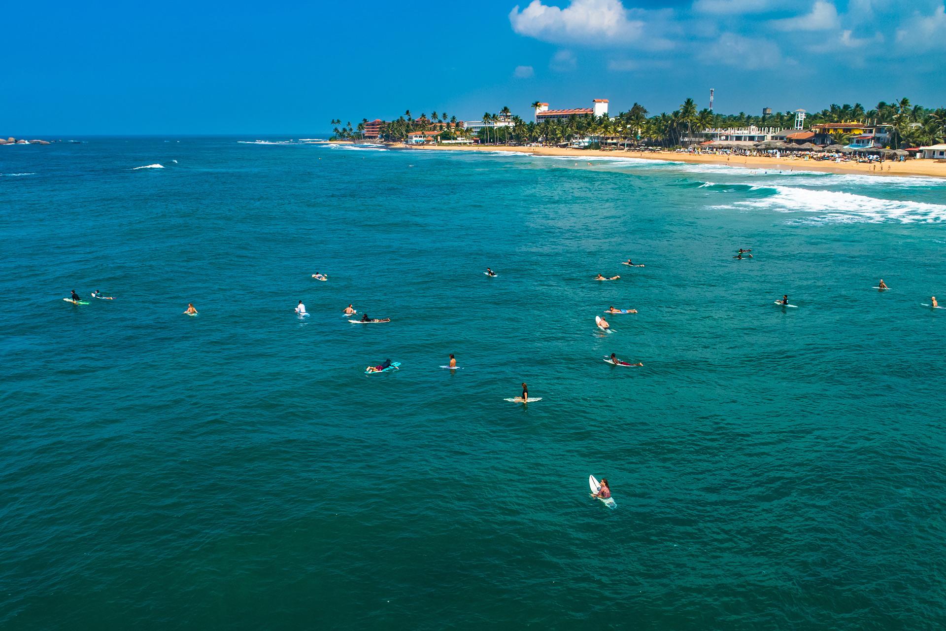 Aerial view of Hikkaduwa beach, Sri Lanka